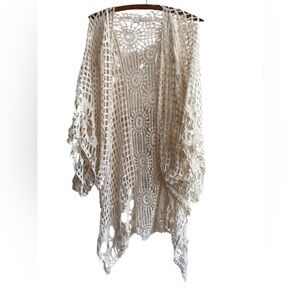 Chic Crochet Open-Front Poncho - Cream